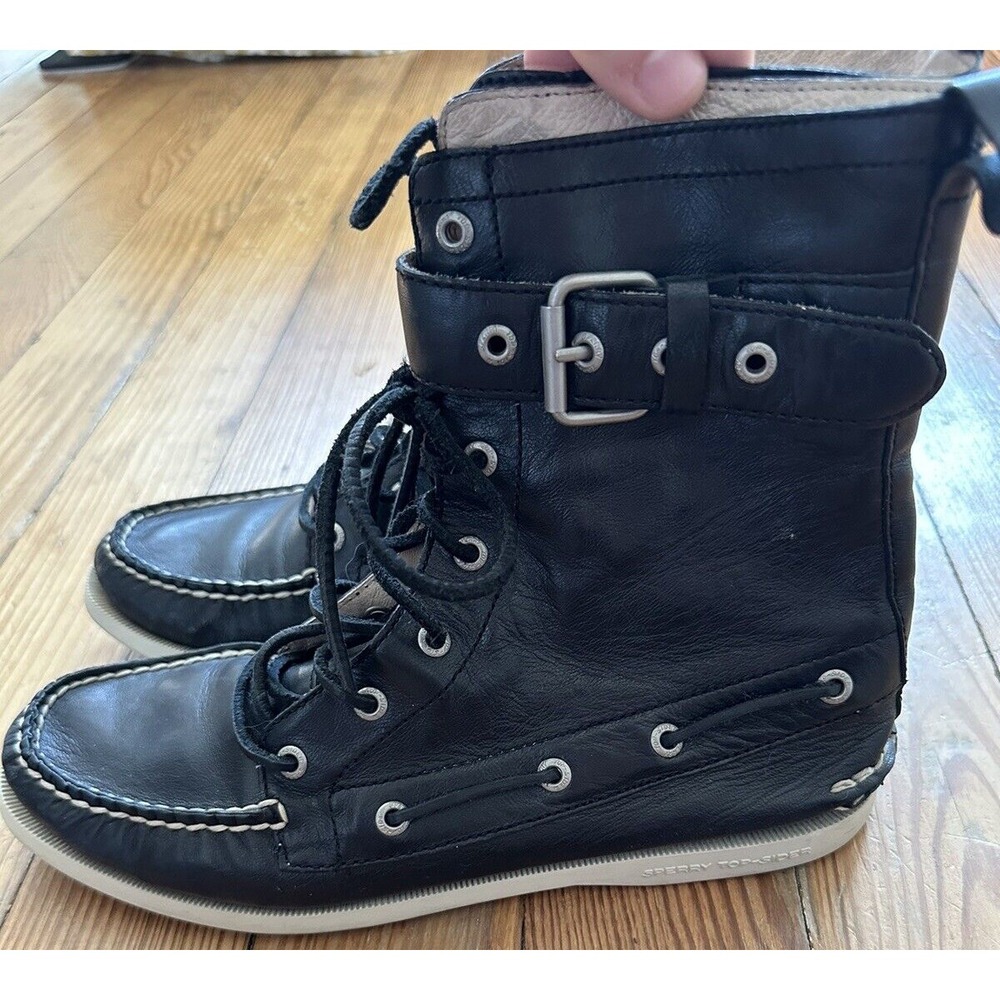 Sperry Top-Sider Huntley Lac Buckle Black‎  Boat Deck Shoe Boots Men's 8.5 M - Picture 4 of 7